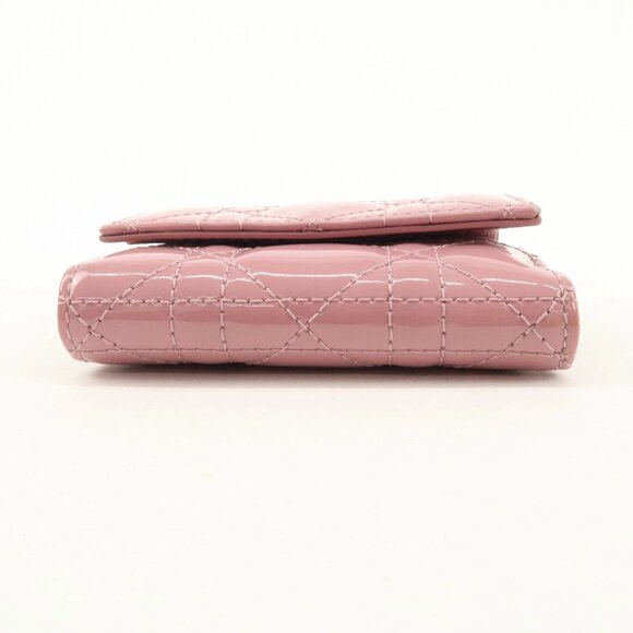❤️Christian Dior Lady Dior Canage Patent Leather Tri-fold Wallet Pink ❤️ - Picture 4 of 16